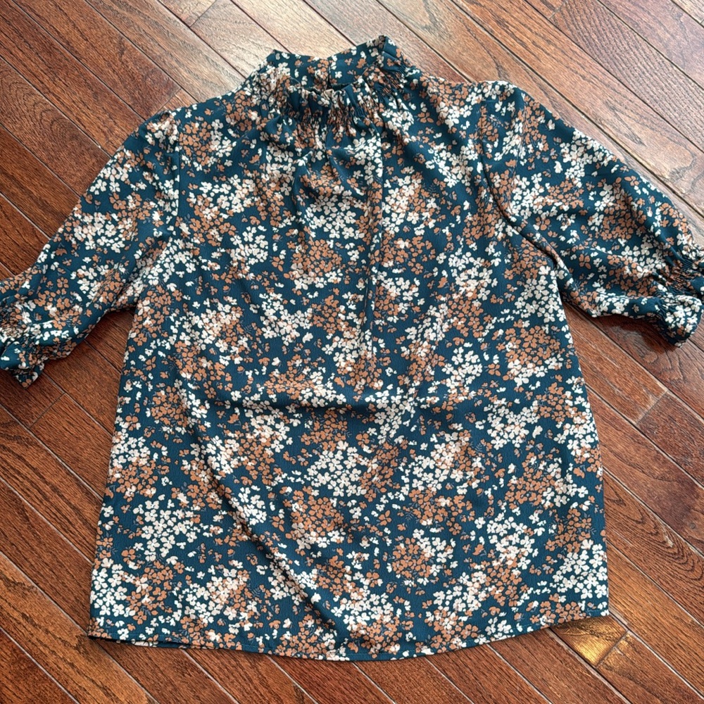 Floral Print Women's Top - Blue and Brown